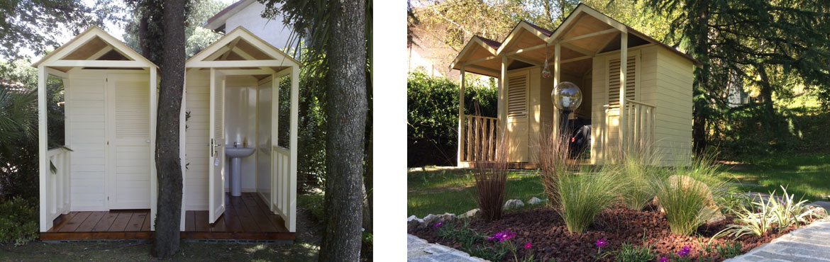 cabine in legno per piscine stile stabilimento balneare