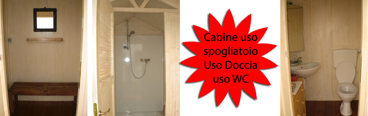 cabine in legno spogliatoio, doccia e wc